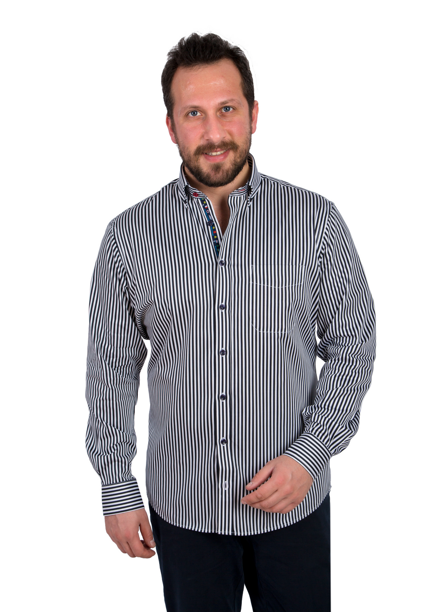 Mens Black and White Striped Shirt