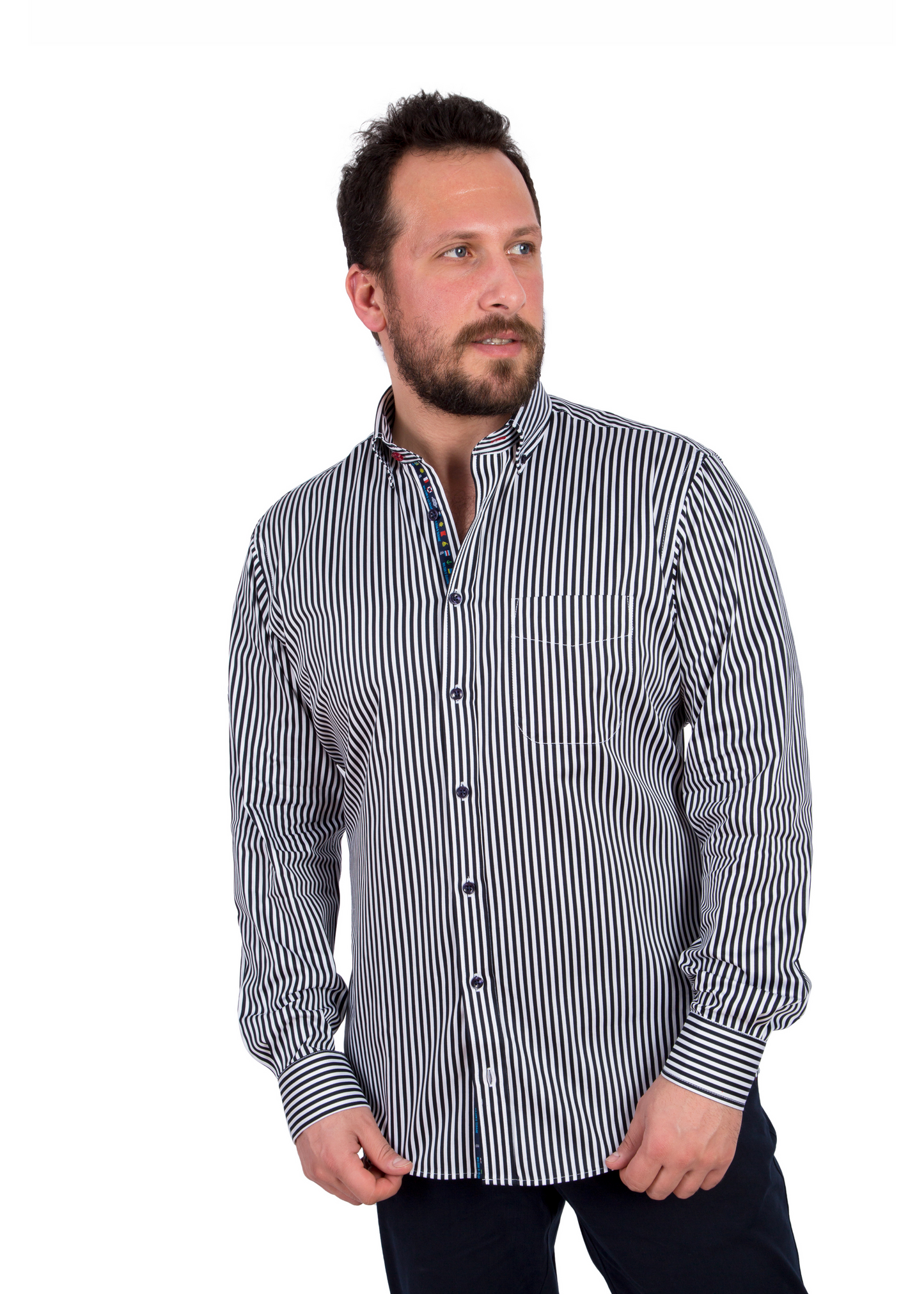 Mens Black and White Striped Shirt